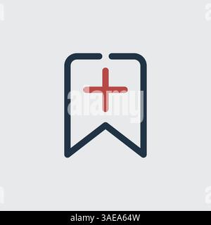 Minimalistic Symbol Representing Bookmark Feature with Plus Sign Stock Vector