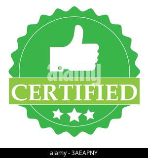 Green Certified Badge Vector Thumbs Up Approval Seal for Quality Assurance & Official Certification Stock Vector
