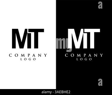 MT, TM letter logo design vector black and white color background Stock Vector