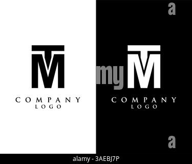 MT, TM letter logo design vector black and white color background Stock Vector