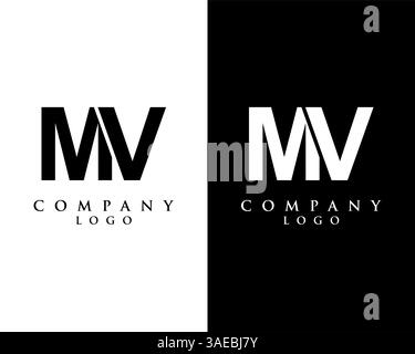MV, VM letter logo design vector black and white color background Stock Vector