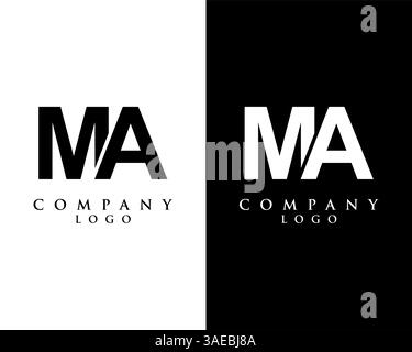 MA, AM letter logo design vector black and white color background Stock Vector