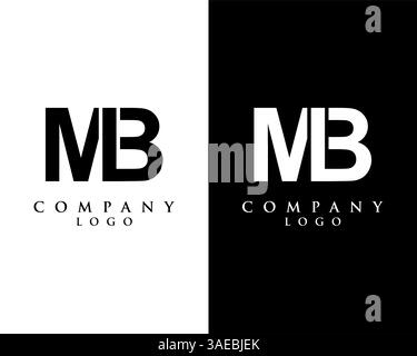 MB, BM letter logo design vector black and white color background Stock Vector