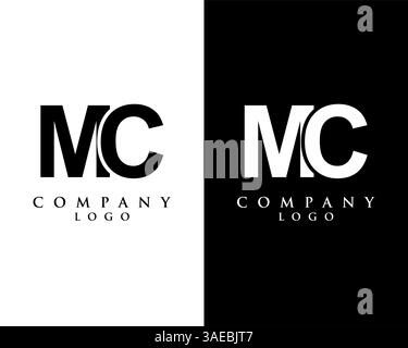 MC, CM letter logo design vector black and white color background Stock Vector
