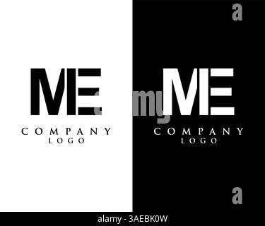 ME, EM letter logo design vector black and white color background Stock Vector