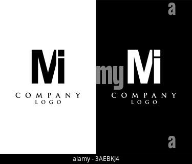 MI, IM letter logo design vector black and white color background Stock Vector