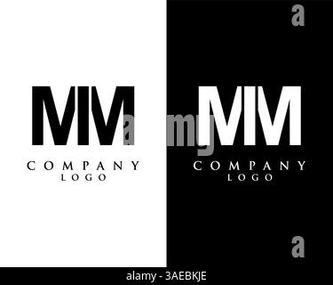 MM, M letter logo design vector black and white color background Stock Vector