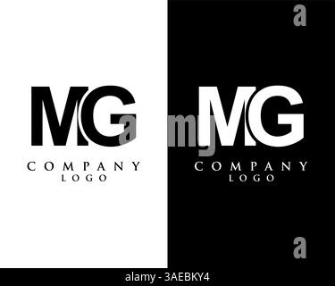 MG, GM letter logo design vector black and white color background Stock Vector