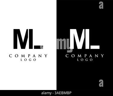 ML, LM letter logo design vector black and white color background Stock Vector
