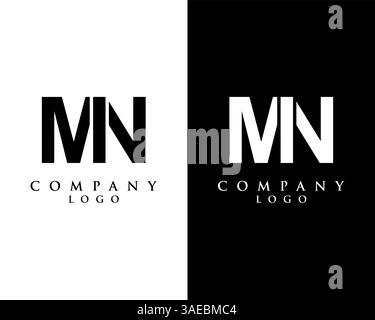 MN, NM letter logo design vector black and white color background Stock Vector
