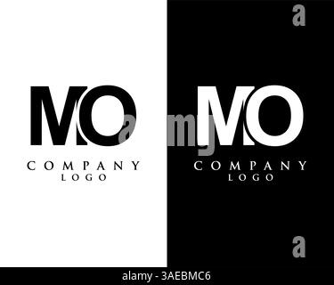 MO, OM letter logo design vector black and white color background Stock Vector