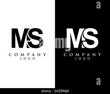 MS, SM letter logo design vector black and white color background Stock Vector