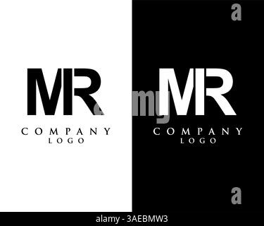 MR, RM letter logo design vector black and white color background Stock Vector