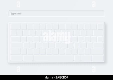 White virtual vector keyboard. Mockup light keyboard in neumorphic style. Compact virtual keypad for electronic gadget Stock Vector