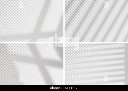 Overlay window effect on transparent background. Set of four scenes of natural lighting. Minimalistic vector window frames blurred banner mockup Stock Vector