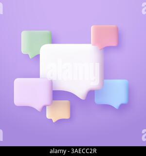 3d speech bubbles in various colors. Set of dialogue bubbles. Chat, dialogue or forum concept. Feedback and evaluation illustration Stock Vector