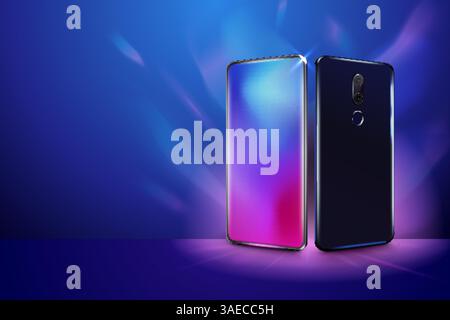 Back and front smartphone view. Realistic vector mobile phone in different views. Mock up or template cell phone Stock Vector