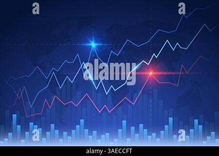 Glowing vector chart of investment financial data. Analysis indicators, statistics diagram, business charts. Infographic elements with glowing element Stock Vector