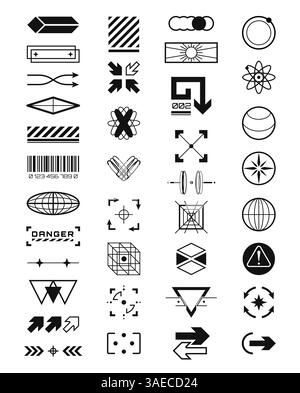 Collection of futuristic elements. Sci-Fi UI elements. Universal trendy geometric shapes. Statistics, data information infographic Stock Vector