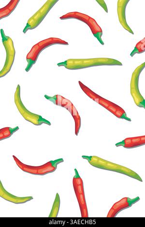 Pattern with red and green peppers on white background. Creative concept Stock Vector