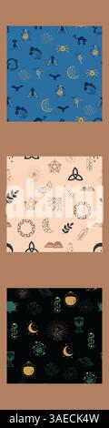 Vertical border, set Magic and heavens seamless pattern. Symbols and elements of the witchcraft theme Stock Vector