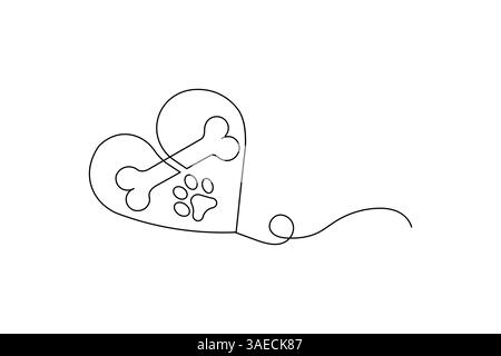 Dog bone single line art simple design vector graphic illustration Stock Vector