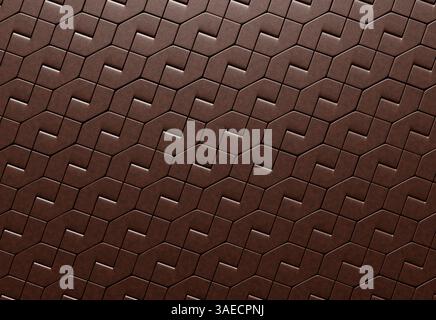 Dark leather background, brown geometrical panels, wallpaper background, abstract 3d render or illustration or backdrop. Classic design. Stock Photo