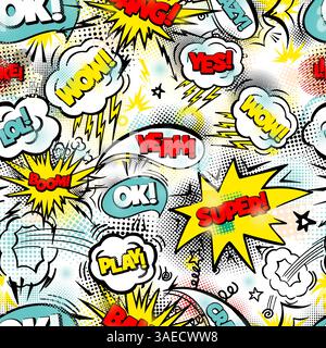 Seamless pattern text comic. hand drawing. Not AI, Vector illustration Stock Vector