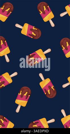 Ice cream pattern on dark blue background. Creative concept Stock Vector