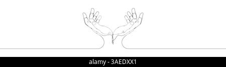 One line Hands that reach out icon vector background. Helping hand icon. Continuous outline of a Hands that reach out icon. Stock Vector