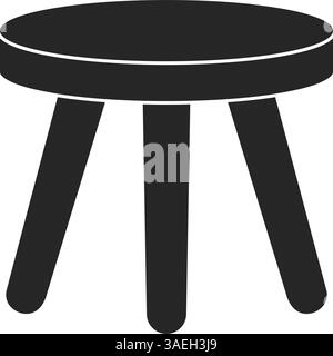 Simple wooden three legged stool in silhouette vector Stock Vector
