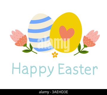 Colorful Easter eggs with flowers convey festive spirit during spring celebrations Stock Vector