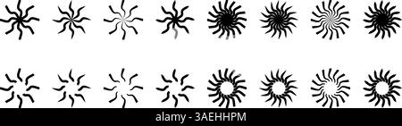 Round swirl, spin or spiral icons. Fan, ventilator, shuriken or pinwheel toy signs. Whirpool, vortex, vertigo or tornado symbols isolated on white background. Vector graphic illustration. Stock Vector