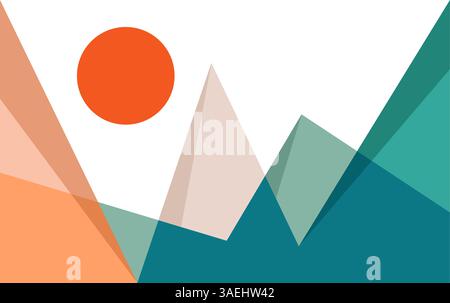 Vector abstract background with mountains and sun. vector illustration Stock Vector