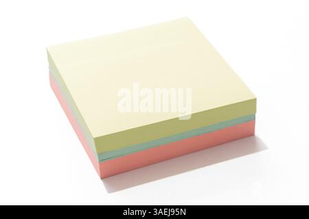 A stack of different colored post it notes isolated on a white background Stock Photo