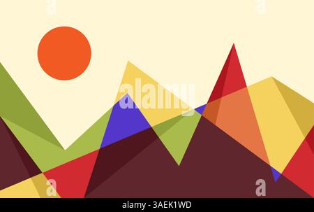 Abstract mountains ridges in geometric style background colorful. Mountain and sun vector illustration Stock Vector