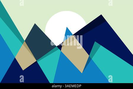 Abstract geometric mountain and moon background with triangles Stock Vector