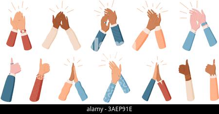 Flat Hands Clapping In Celebration Set Stock Vector