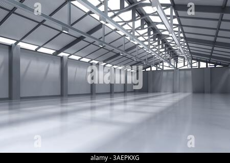3d rendering interior empty factory with pendant lamps Stock Photo