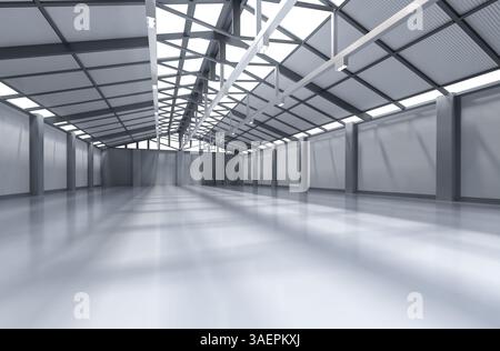 3d rendering interior empty factory with pendant lamps Stock Photo