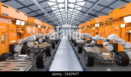 Automation automobile factory with 3d rendering robot assembly line ...