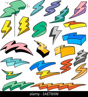 color thunder doodle set Stock Vector