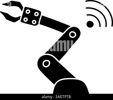 Wireless connected robotic arm black hand drawn icon Stock Vector
