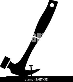 Hammer pulling nail black hand drawn icon Stock Vector