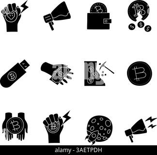 black hand drawn crypto currency icon set Stock Vector