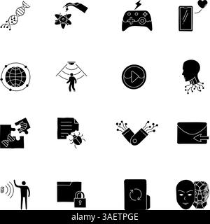 black hand drawn technology icon set Stock Vector