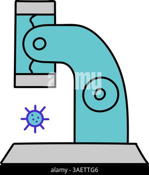 virus under microscope hand drawn color vector illustration Stock Vector