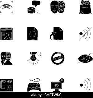 black hand drawn technology icon set Stock Vector