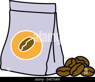 coffee bean and packaging hand drawn color vector illustration Stock Vector