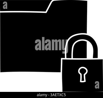 Folder lock black hand drawn icon Stock Vector